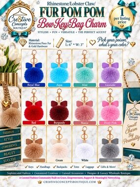Rhinestone/Lobster Claw/Fur Pom Pom Bow Key/Bag Charm-One